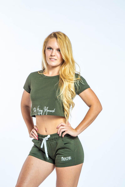 RKM WOMENS CROP TOP SET - OLIVE GREEN - REP KINGS MOVEMENT